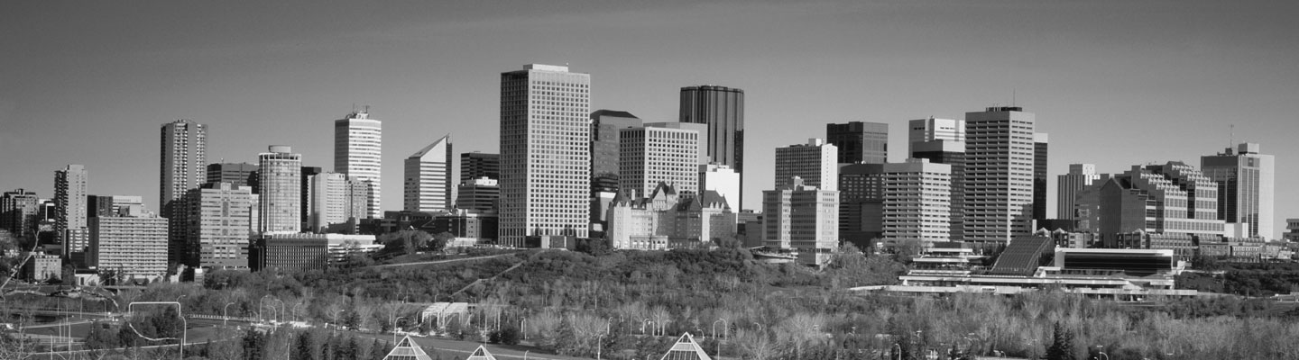 Downtown Edmonton city core with a large city park in the forefront
