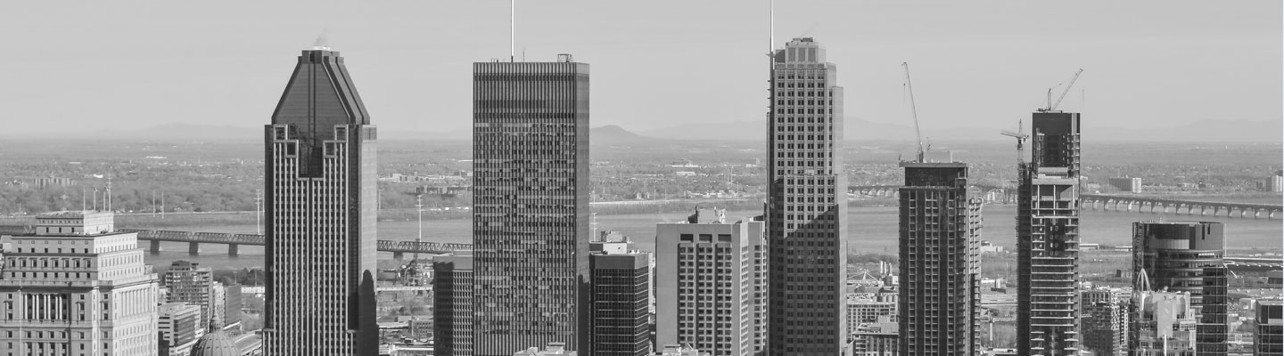 Downtown office skyscrapers, with the St. Lawrence River in the backdrop